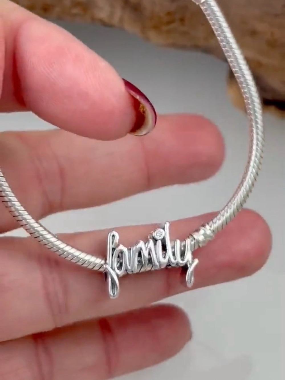 Family Script Charm Bangle - Silver - Picture 3 of 3